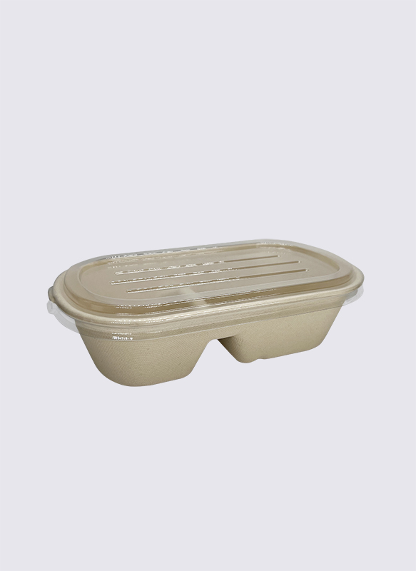 1000ml 2-div Bagasse Suikerriet Voedselcontainer met PET-deksel